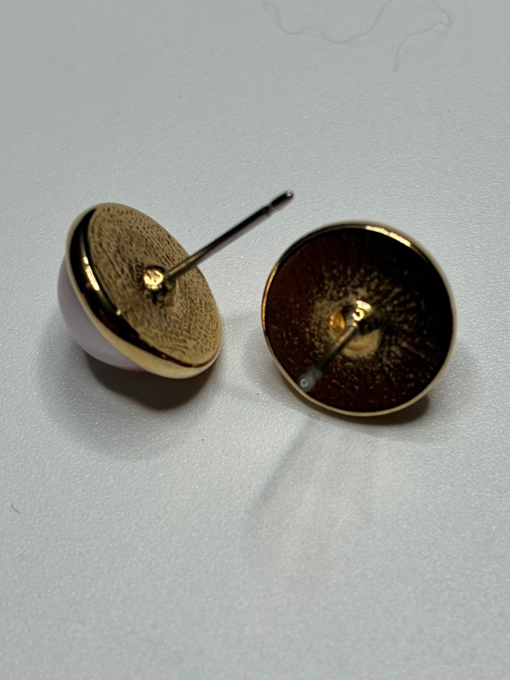 Vintage ivory pearl plated gold trim stud with sterling silver post earrings - Picture 4 of 4